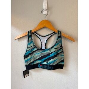 Ethika Sports Bra Womens Large Teal Blue Wave Print Racerback S-Bra NWT